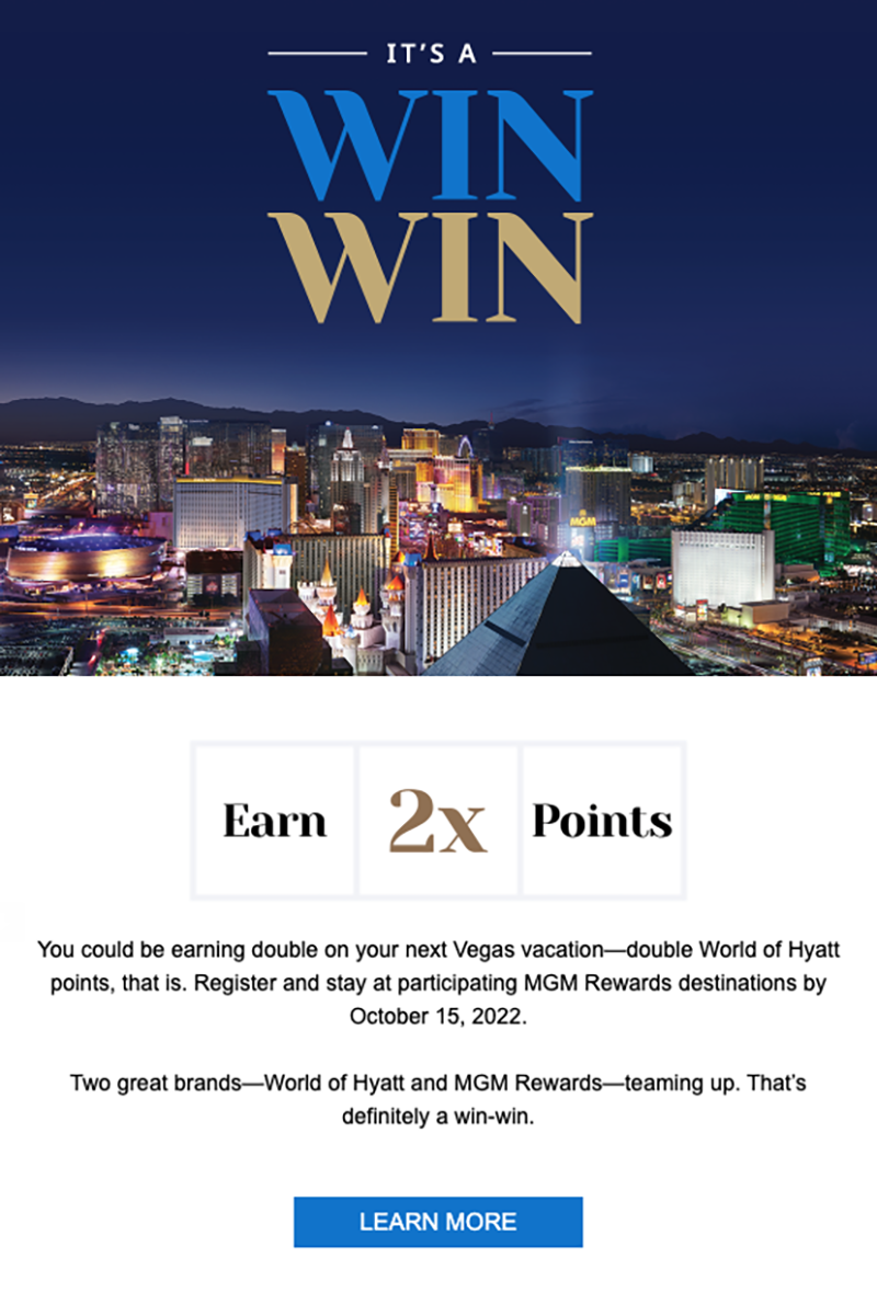 Hyatt and MGM Hotels Double Points Promotion